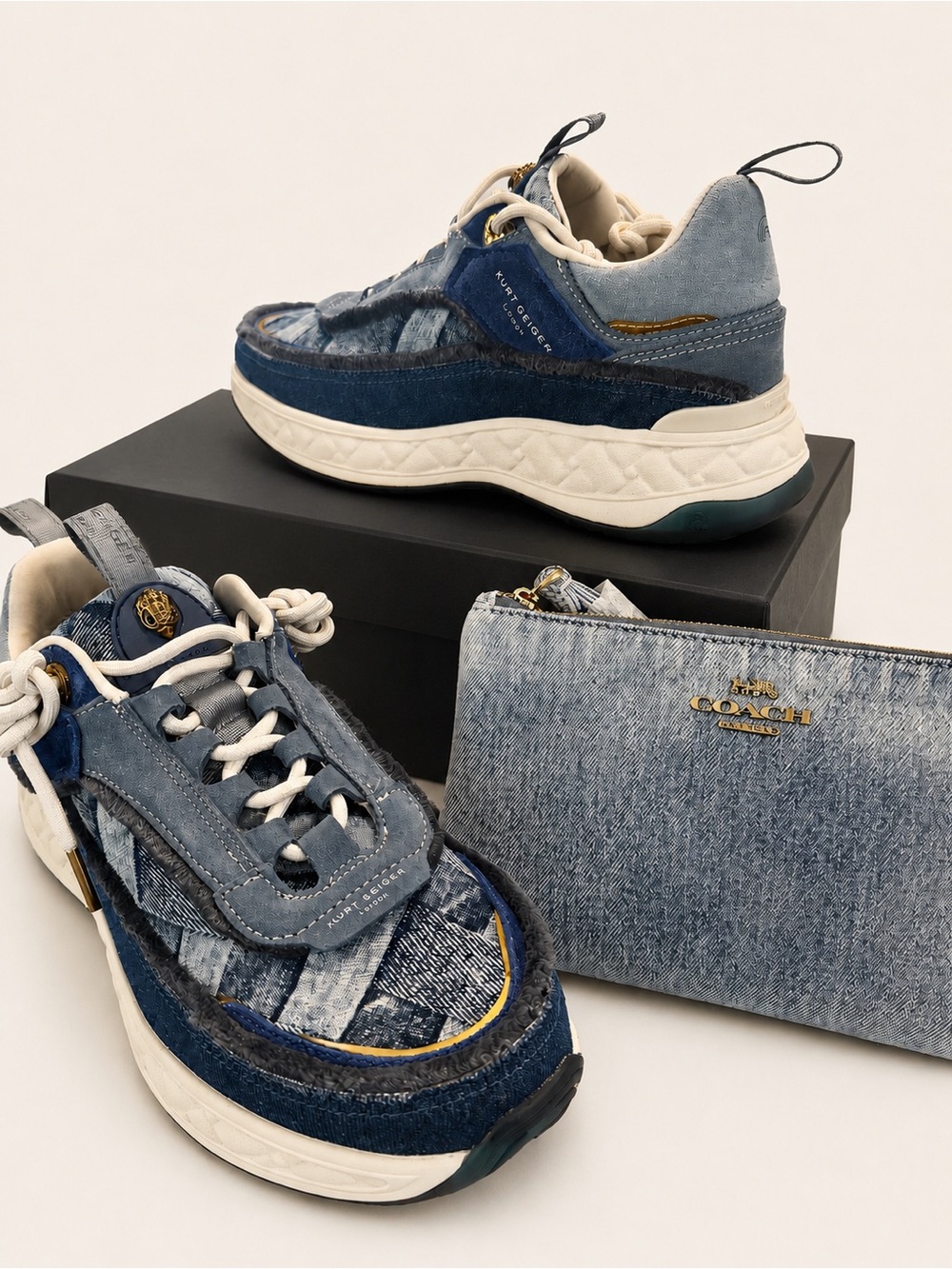 Authentic Kurt Geiger Kensington blue denim trainers Woman’s US 8 NEW